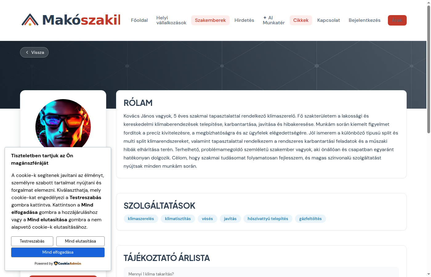 Szakember profil