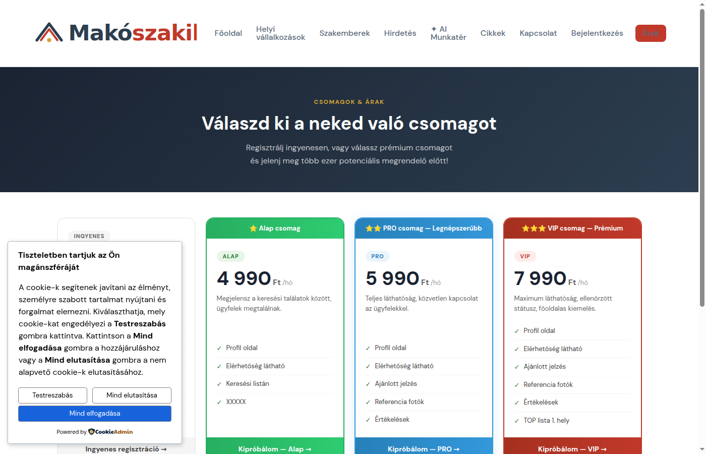 Csomagok és árak